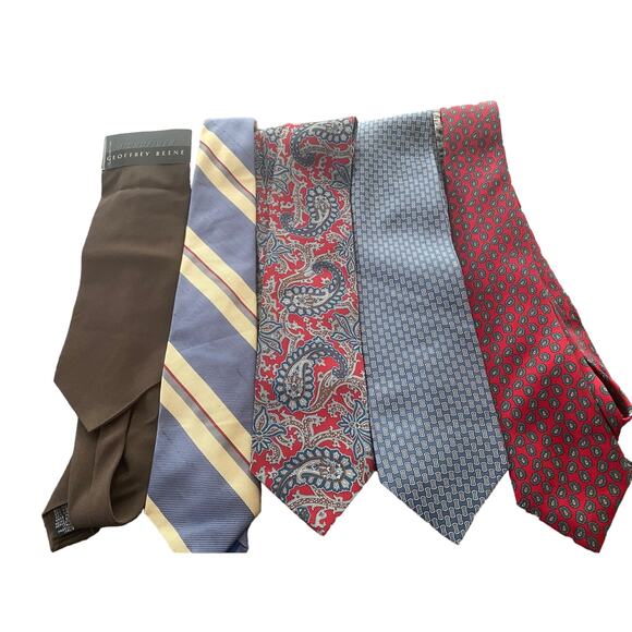 Lot of 5 Men's Neckties Geoffrey Beene Kuppenheimer Adolfo Claybrooke Silk - Picture 1 of 4